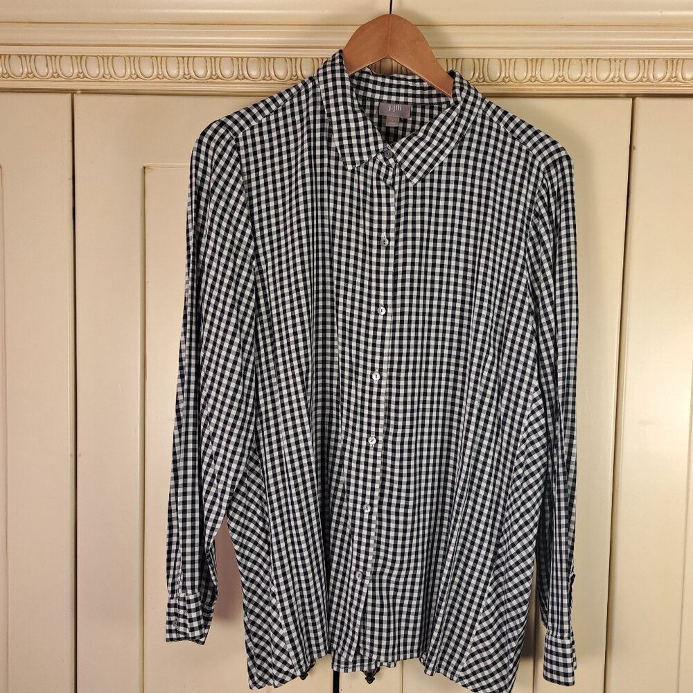 J Jill Gingham Black White Button Down Sz L